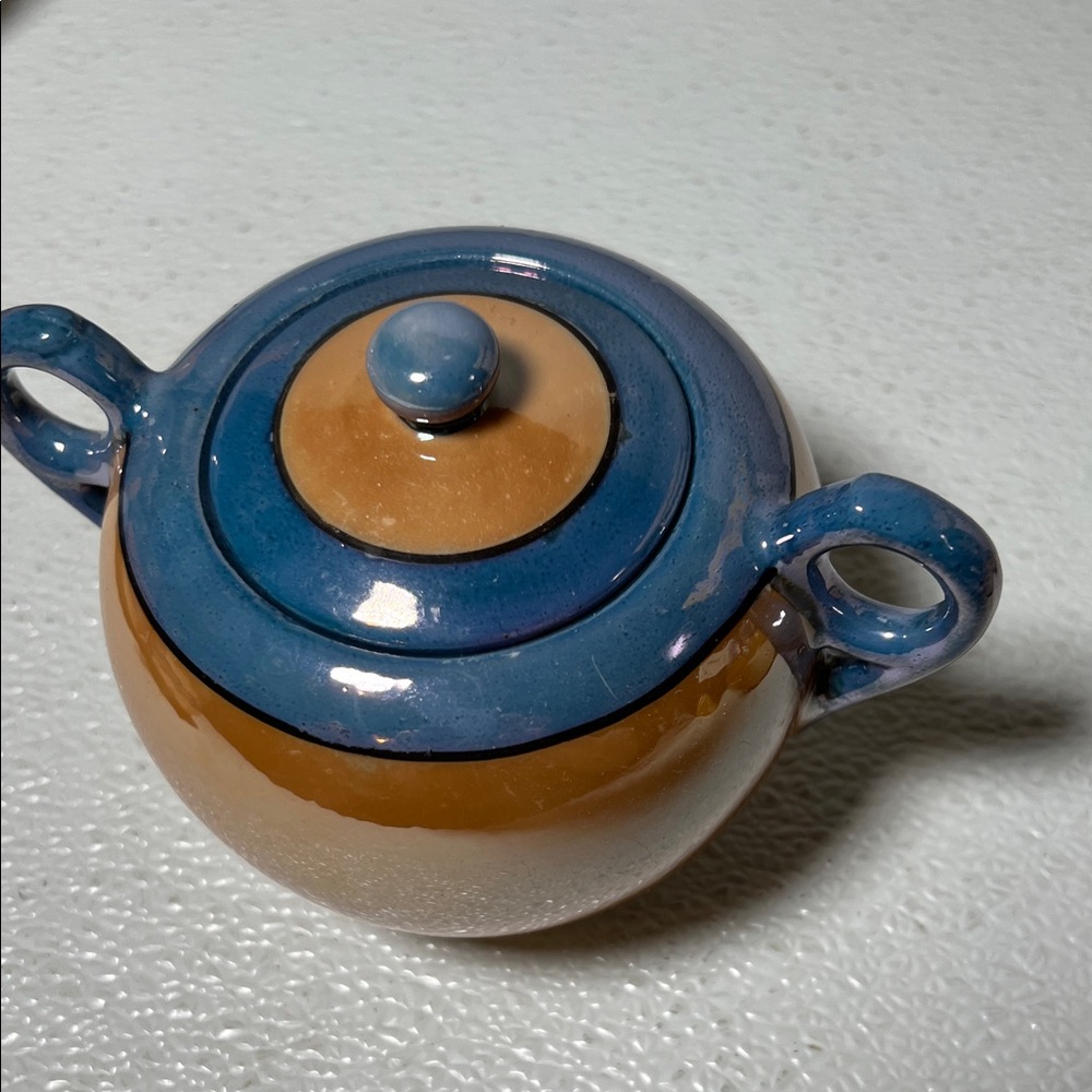 Vintage Japanese Lusterware Copper & Blue Covered Teapot & Creamer Set - Picture 6 of 16